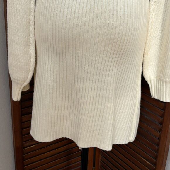 Lulu's Timeless is More White Cable Knit Balloon Sleeve Sweater Dress Size L - Picture 10 of 16